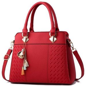 Mode vrouwen kwast PU lederen borduurwerk Cross Body Tas schoudertas eenvoudige stijl hand tassen (wijn rood)