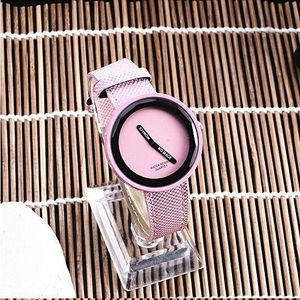 Eenvoudige stijl ronde Dial matte lederen band quartz horloge voor mannen/vrouwen (roze)