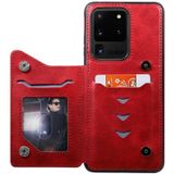 Voor Galaxy S20 Ultra Calf Texture Horizontal Flip Leather Case met Holder & Card Slots & Frame(Red)