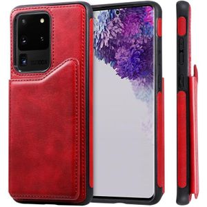 Voor Galaxy S20 Ultra Calf Texture Horizontal Flip Leather Case met Holder & Card Slots & Frame(Red)