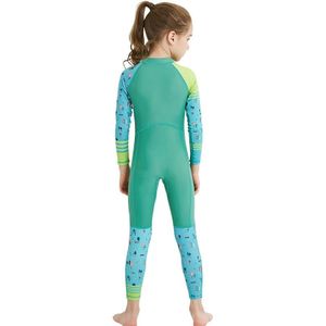 DIVE & SAIL LS-18822 Children Diving Suit Outdoor Zonnebrandcrme Uit n stuk Zwempak  Maat: XXL(Girl Green)