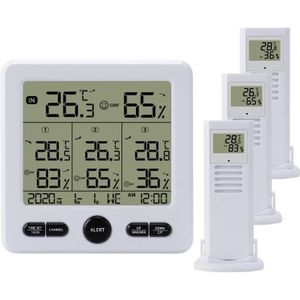 Drie gesleepte multifunctionele draadloze thermometer en Hygrometer binnen en buiten hoge precisiethermometer met kleuralarm (wit)
