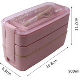 900ml 3 lagen Bento box lunch box voedsel container tarwe stro materiaal microwavable servies Lunchbox (roze)