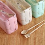 900ml 3 lagen Bento box lunch box voedsel container tarwe stro materiaal microwavable servies Lunchbox (roze)