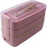 900ml 3 lagen Bento box lunch box voedsel container tarwe stro materiaal microwavable servies Lunchbox (roze)