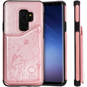 Voor Galaxy S9 plus Kat Bee relif patroon schokbestendige beschermende case met kaartsleuven & fotolijstjes (Rose goud)