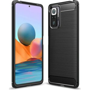 Voor Xiaomi Redmi Note 10 Pro / Note 10 Pro Max Geborstelde Textuur Koolstofvezel TPU Case (Zwart)