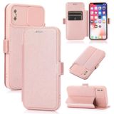 Push Window Dubbele Geckle PU + Siliconen Horizontale Flip Lederen Case met Houder & Card Slot voor iPhone X & XS (Rose Gold)