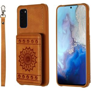 Voor Galaxy S20 Sun Flower Pattern Embossed Horizontal Drop-proof Mobile Phone Case with Card Slots & Wallet & Photo Holder & Stand Function(Brown)