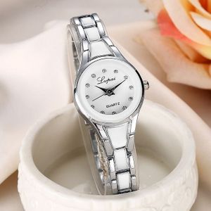 Lvpai ronde Dial tweekleurige roestvrijstalen riem armband quartz horloge voor vrouwen (zilver wit)