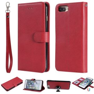 Voor iPhone 6 Plus / 7 Plus / 8 Plus Solid Color Horizontale Flip Beschermhoes met Houder & Card Slots & Wallet & Photo Frame & Lanyard(Red)