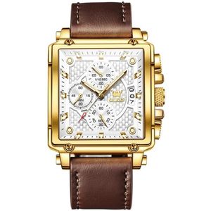 OLEVS 9925 Heren multifunctioneel waterdicht quartz horloge met vierkante wijzerplaat (wit + goud)