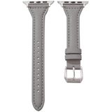 Universele T-vormige dunne lederen horlogeband voor Apple Watch Series 6  SE & 5 & 4 44 mm / 3  2 en 1 42 mm (grijs)