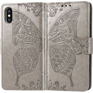 Butterfly Love bloemen relif horizontale Flip lederen case voor iPhone XS Max  met houder & kaartsleuven & portemonnee & Lanyard (grijs)