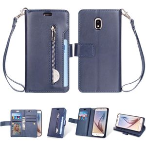 Voor Samsung Galaxy J3 (2018) / Galaxy J7 (2018) Multifunctionele Rits Horizontale Flip Lederen case met Holder & Wallet & 9 Card Slots & Lanyard(Blue)