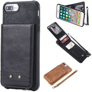 Voor iPhone 6 Plus Vertical Flip Shockproof Leather Protective Case met Short Rope  Support Card Slots & Bracket & Photo Holder & Wallet Function(Black)