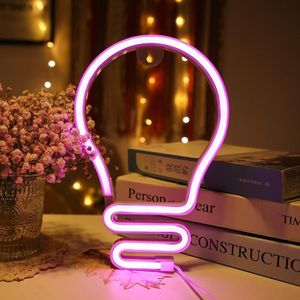 Bulb Neon Light Batterij USB Dual-Power LED Decoratieve modelleerlamp (roze licht)