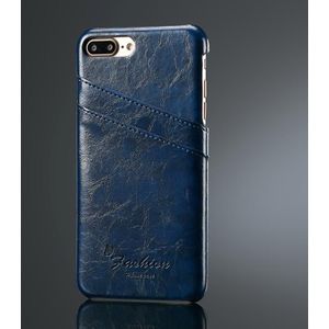 Fierre Shann retro olie Wax textuur PU lederen case voor iPhone 8 plus & 7 Plus  met kaartsleuven (blauw)