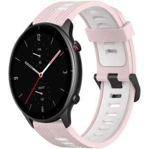 Voor Amazfit GTR 2E 22 mm verticaal patroon tweekleurige siliconen horlogeband (roze+wit)