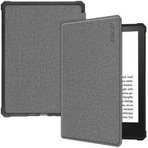 For Amazon Kindle Paperwhite 5 2021 ENKAY Solid Color Denim Texture Horizontal Flip Leather Tablet Case with Sleep / Wake-up Function(Grey)