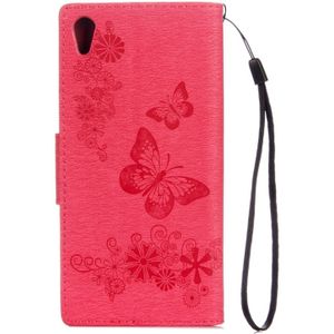 Voor Sony Xperia XA1 Pressed Bloemens vlinder patroon horizontaal Flip lederen hoesje met houder & opbergruimte voor pinpassen & portemonnee(rood)