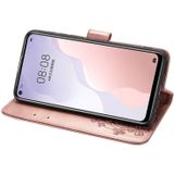 Voor Huawei Nova 7SE/P40 lite 5G Vierbladige gesp relif Gesp Mobiele telefoon bescherming lederen case met Lanyard & Card Slot & Wallet & Bracket Functie(Rose Gold)
