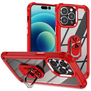 For iPhone 14 Pro Max TPU + PC Lens Protection Phone Case with Ring Holder(Red)