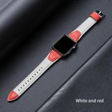 Splicing koeienhuid lederen vervangende band horlogeband voor Apple Watch Series 6 & SE & 5 & 4 44mm / 3 & 2 & 1 42mm (wit rood)