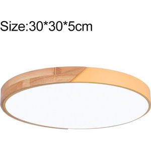 Wood Macaron LED Round Ceiling Lamp  Stepless Dimming  Size:30cm(Yellow)