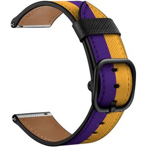 22mm voor Xiaomi Haylou RT RS3 LS04 / LS05S Universele bedrukte lederen vervangende band horlogeband (geel paarse strepen)