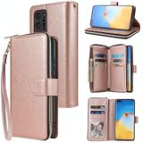Voor Huawei P40 Pro Zipper Wallet Bag Horizontale Flip PU Lederen koffer met Houder & 9 Card Slots & Wallet & Lanyard & Photo Frame (Rose Gold)
