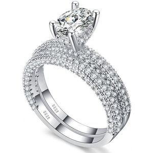 Dubbele rij voor vrouwen mode Cubic Zirconia Wedding Engagement Ring  ring grootte: 7 (ei vorm witgoud)