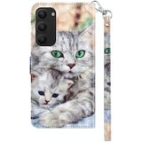 Voor Samsung Galaxy S23 + 5G 3D geverfde lederen telefoonhoes (twee liefhebbende katten)