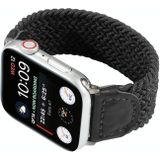Nylon + leren gevlochten horlogeband voor Apple Watch Series 6 & SE & 5 & 4 44mm / 3 & 2 & 1 42mm  Maat:S(Zwart)