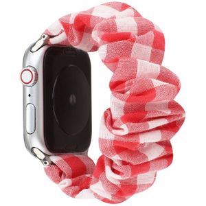 Voor Apple Watch Series 5 & 4 40mm / 3 & 2 & 1 38mm Plaid Pattern Cloth + Stainless Steel Hair Ring Watchband(Rood)