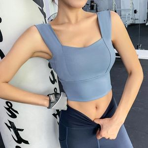 Dames fitness yogakleding schokabsorberend anti-verslapping sportondergoed  maat: XXL (blauw brede schouders)
