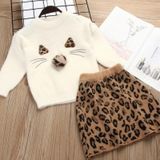 Girl Solid Color Sweater Mink Velvet + Leopard Skirt Two-piece (Kleur: Beige Size:90)