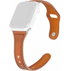 Universele T-vormige dunne omgekeerde gesp lederen horlogeband voor Apple Watch Series 6  SE & 5 & 4 40mm / 3 & 2 & 1 38mm (donkerbruin)