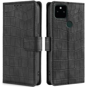 Voor Google Pixel 5A Skin Feel Crocodile Texture Magnetische Sluiting Horizontale Flip PU Lederen Case met Houder & Card Slots & Portemonnee (Zwart)