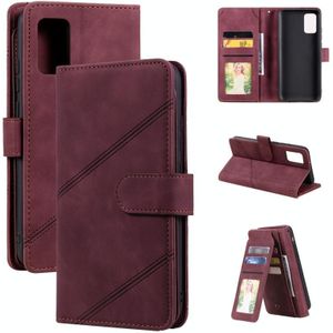 Voor Samsung Galaxy A02S EU Versie Huid Feel Business Horizontale Flip PU Lederen Case met Houder & Multi-Card Slots & Portemonnee & Lanyard & Photo Frame (Wine Red)