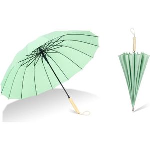 16 Beenvlakte rechte paraplu kleine verse lange handgolf (houten handvat vanille groen)