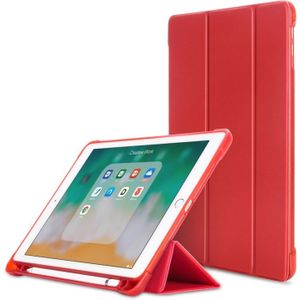 Litchi textuur Flip lederen case voor iPad 9.7 (2017)/9.7 (2018)/Air2/Air  met drie-opklapbare houder & Pensleuven (rood)