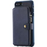 Voor iPhone 7 Plus / 8 Plus Zipper Shockproof Beschermhoes met kaartsleuven & beugel & fotohouder & portemonneefunctie (Blauw)