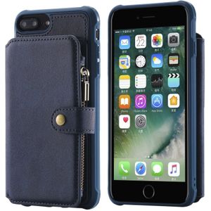 Voor iPhone 7 Plus / 8 Plus Zipper Shockproof Beschermhoes met kaartsleuven & beugel & fotohouder & portemonneefunctie (Blauw)