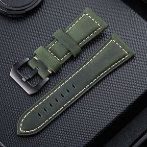 Crazy Horse Layer Frosted Black Buckle Horloge Lederen polsband  grootte: 24mm (Army Green)