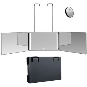 Driezijdige spiegel met LED-licht intrekbare opknoping drievoudige spiegel met 10x vergroting Kleine spiegel