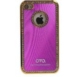 iPhone 4 & 4S met nep diamanten ingelegd Kunststof OMO back cover Hoesje (hard roze)