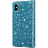 Voor iPhone X / XS Multi-card Slots Starry Sky Laser Carving Glitter Zipper Horizontale Flip Lederen Case met Holder & Wallet & Lanyard(Sky Blue)