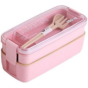750ml gezonde materile tarwe stro 2 laag lunch box servies voedsel opslag Bento container magnetron Lunchbox (roze)