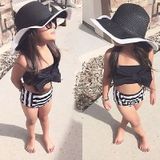 Schattige Baby Girl Bikini gestreept driehoek Bow badpak trotse prinses Beachwear  Size:110(Black)